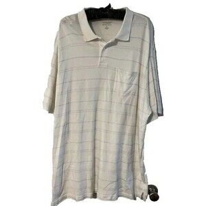 Roundtree & Yorke Normcore Dadcore White w/Taupe Stripe Print Polo Sz 3X